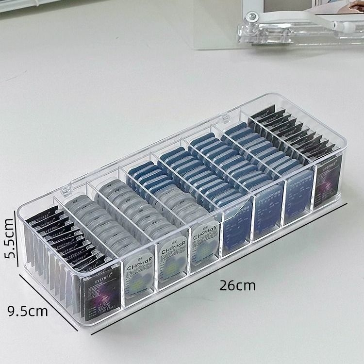 Stolni acrylni organizator za dnevne kontaktne leće s preklopnim poklopcem, proziran, s podijeljenim pretincima