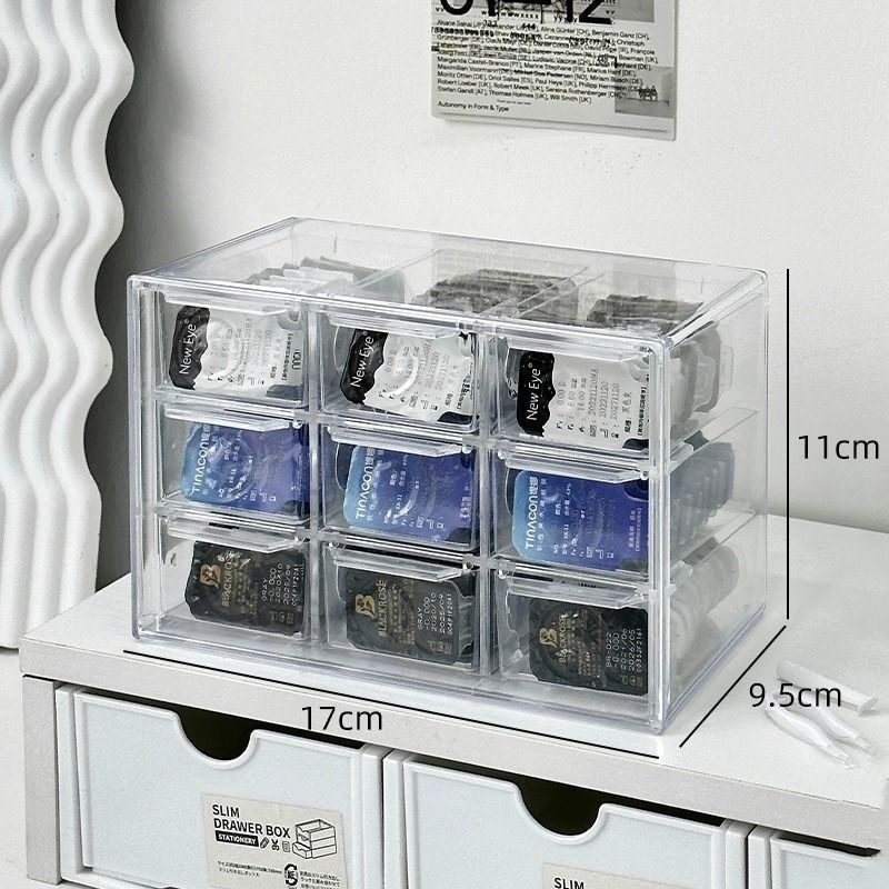 Stolni acrylni organizator za dnevne kontaktne leće s preklopnim poklopcem, proziran, s podijeljenim pretincima