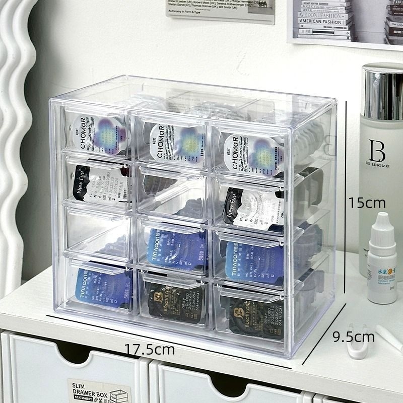 Stolni acrylni organizator za dnevne kontaktne leće s preklopnim poklopcem, proziran, s podijeljenim pretincima