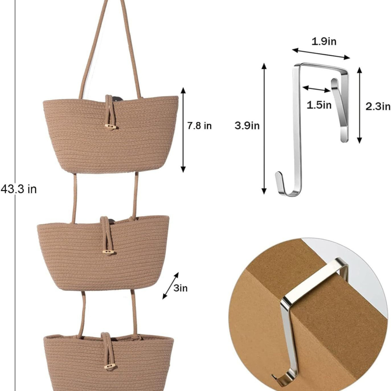 Zidna košara za pohranu od pamukovog užeta, pletena, s mogućnošću skidanja i višestrukom namjenom