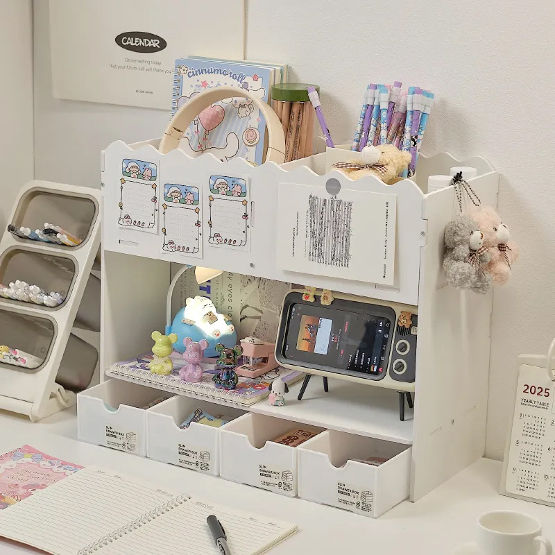 3-slojni kutni stolni regač za pohranu, desktop knjižna polica, PVC organizator, moderni minimalistički stil