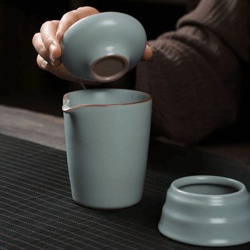 Γαλαζοπράσινο Gongdao κύπελλο από Ru ware με ρωγμές γλάσου, κεραμικό δοχείο για τσάι, φίλτρο τσαγιού, διαχωριστής τσαγιού από Ru πορσελάνη, αξεσουάρ Kung Fu σετ τσαγιού