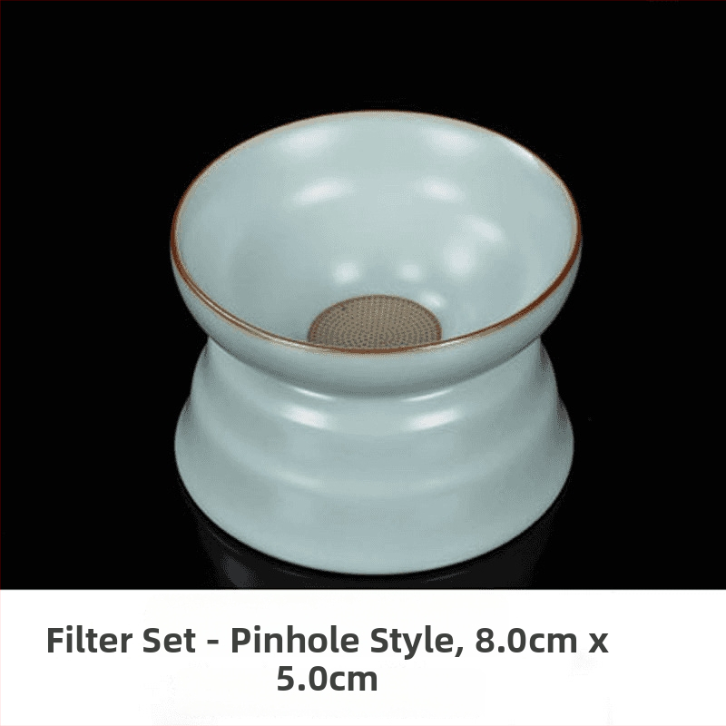 Nebeskomodrý Gongdao pohár z Ru ware s prasknutou glazúrou, keramická čajová miska, čajový filter, Ru porcelánový čajový separátor, príslušenstvo ku Kung Fu čajovej sade