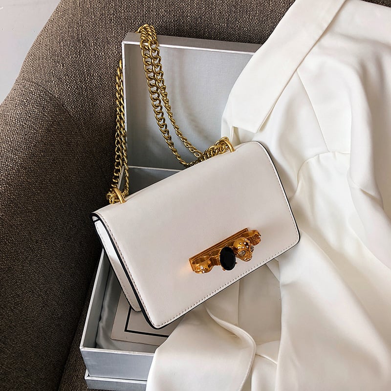 Ženska mini kvadratna torbica od PU kože s lancem za rame, crossbody i clutch u ruci