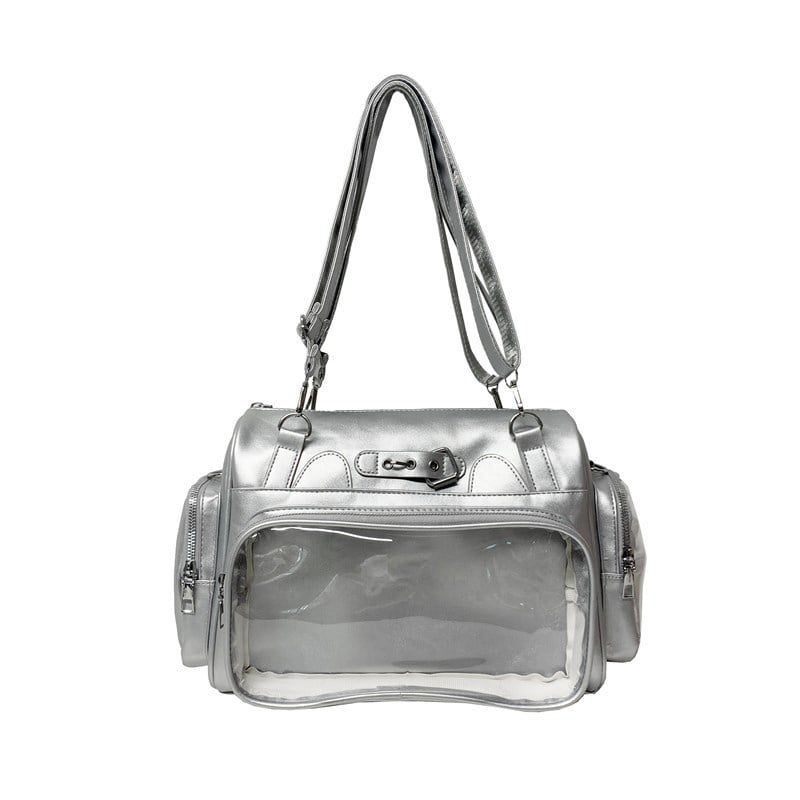 Prozirna PU torba za rame s dvostrukim remenom - višenamjenska crossbody/torba za rameni, srednja veličina, sveučilišni stil, slatka dnevna torba