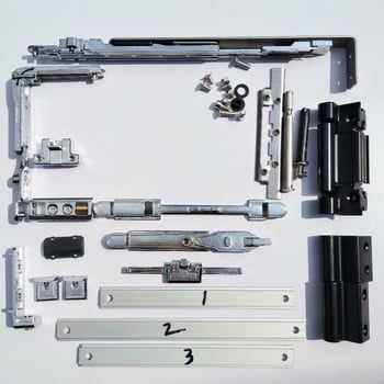 Set hardvera za konverziju aluminijskih prozora s toplinskim prekidom: iz prozora s ravnim otvorom u prozor s unutarnjim otvorom i u gornje visiće prozore