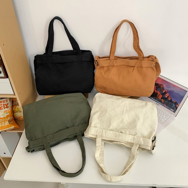 Ženska platnena tote torba s velikim kapacitetom, vintage stil, japanski dizajn, s tri naramenice