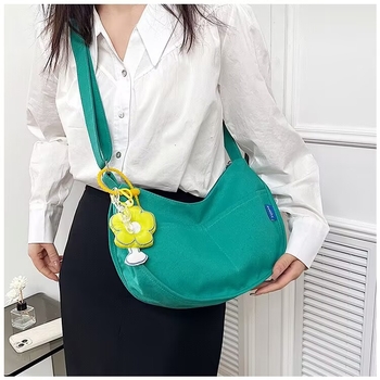 Ženska platnena torba velike kapacitete, dumpling oblik, japanskog stila, svestrana za rame ili crossbody, s cvjetnim uzorkom