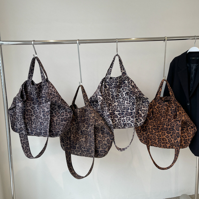 Ženska torba od platna s leopard printom, velika kapaciteta, crossbody ili torba preko ramena, 2025 trend