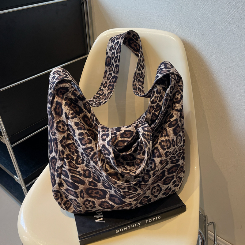 Ženska torba od platna s leopard printom, velika kapaciteta, crossbody ili torba preko ramena, 2025 trend