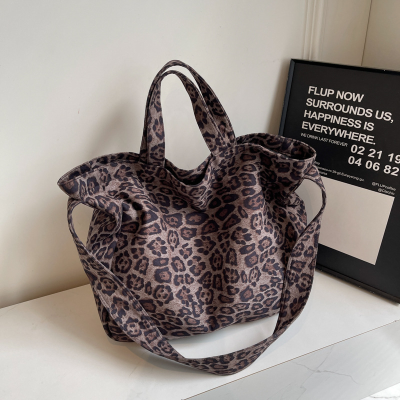 Ženska torba od platna s leopard printom, velika kapaciteta, crossbody ili torba preko ramena, 2025 trend