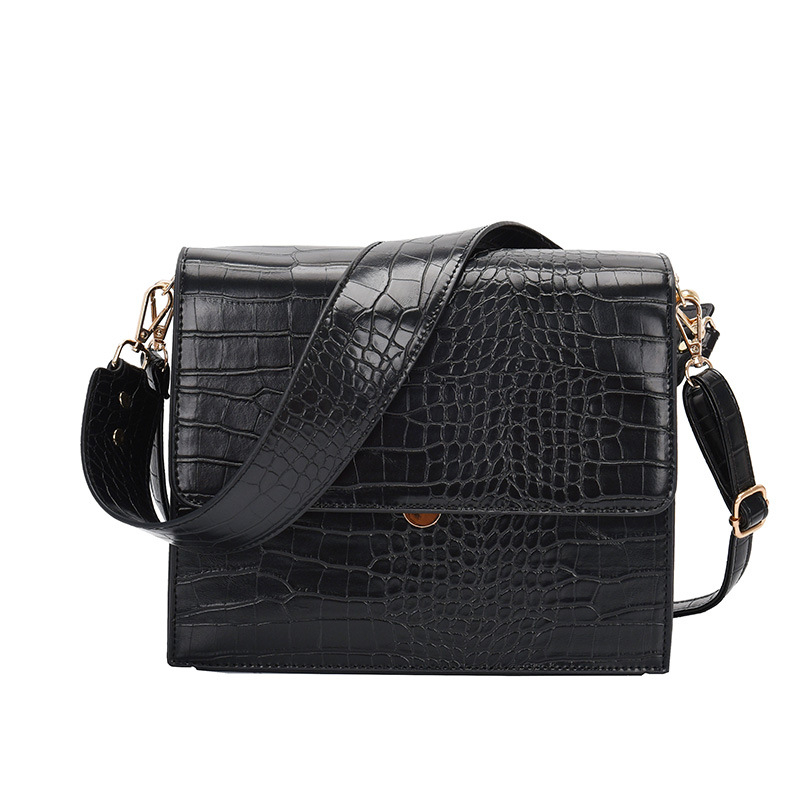 PU torbica za ramena s teksturom krokodila, mala kvadratna, široka naramenica, crossbody