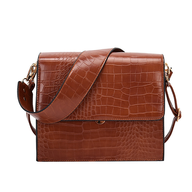 PU torbica za ramena s teksturom krokodila, mala kvadratna, široka naramenica, crossbody