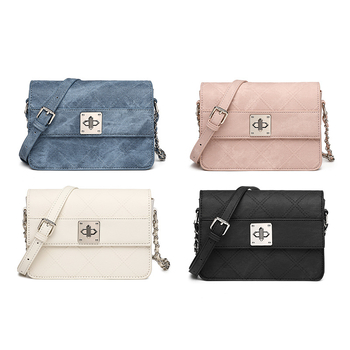 Ženska denim crossbody torba, mala kvadratna, šivani dijamantni uzorak s kaišem od lanca