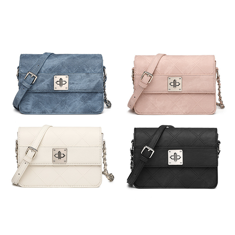 Ženska denim crossbody torba, mala kvadratna, šivani dijamantni uzorak s kaišem od lanca