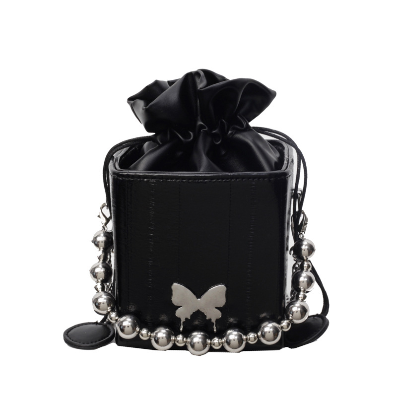Ženska bucket torba s perlatnom ručkom, crossbody, PU materijal, cilindričnog oblika, ljetna mala torba