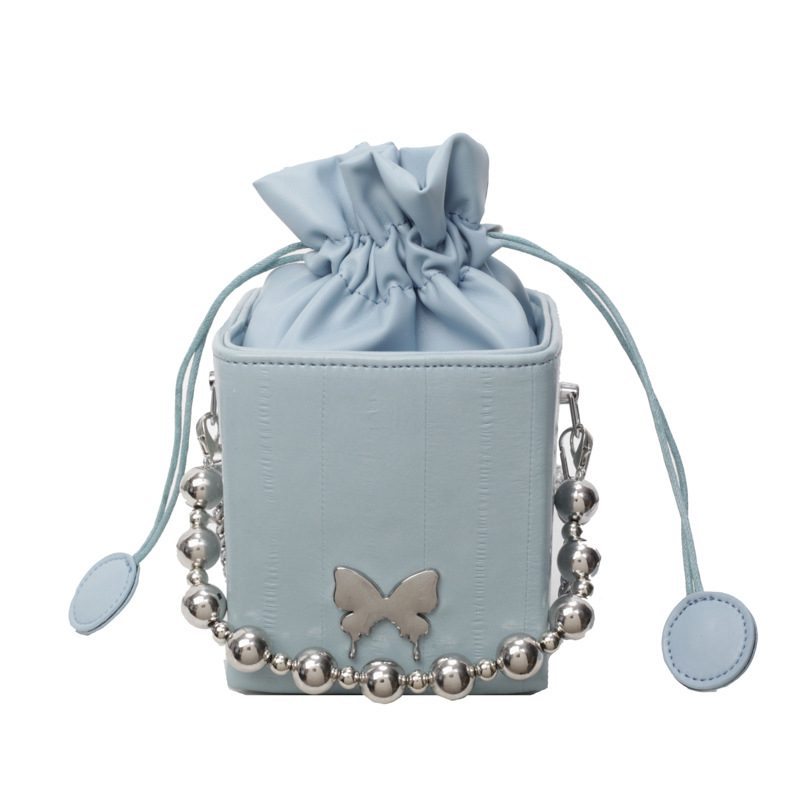 Ženska bucket torba s perlatnom ručkom, crossbody, PU materijal, cilindričnog oblika, ljetna mala torba