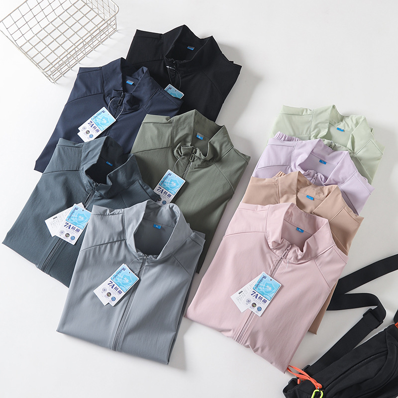 Lagana, prozračna outdoor jakna za planine za ljeto, s visokim ovratnikom, zipom i džepovima, unisex, ice-silk materijal