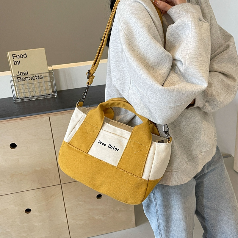 Platnena ženska torba s kontrastnim bojama, crossbody torba za ramena, prostrana svakodnevna torba, korejski stil