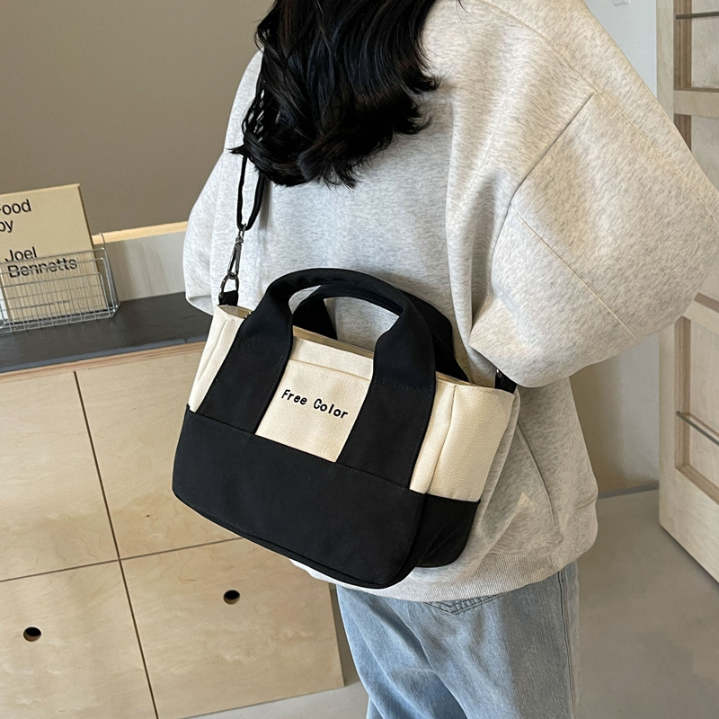 Platnena ženska torba s kontrastnim bojama, crossbody torba za ramena, prostrana svakodnevna torba, korejski stil