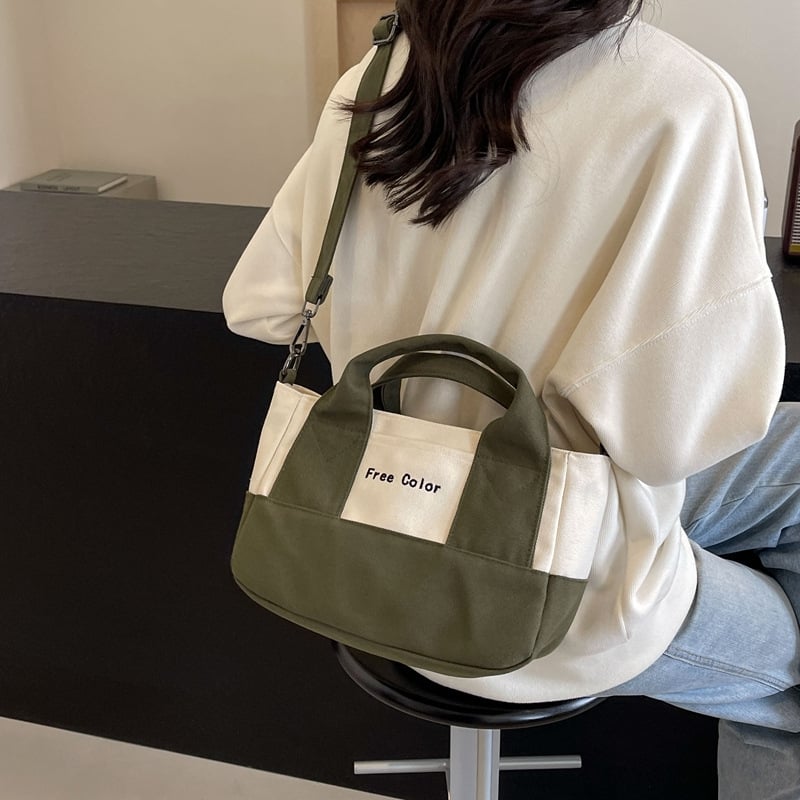 Platnena ženska torba s kontrastnim bojama, crossbody torba za ramena, prostrana svakodnevna torba, korejski stil