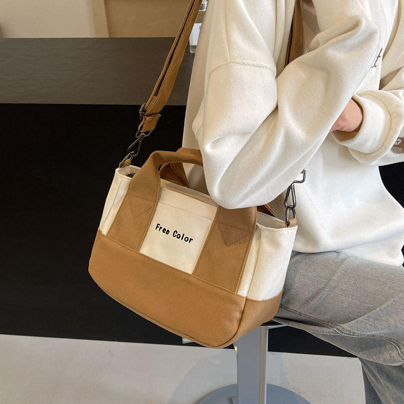 Platnena ženska torba s kontrastnim bojama, crossbody torba za ramena, prostrana svakodnevna torba, korejski stil