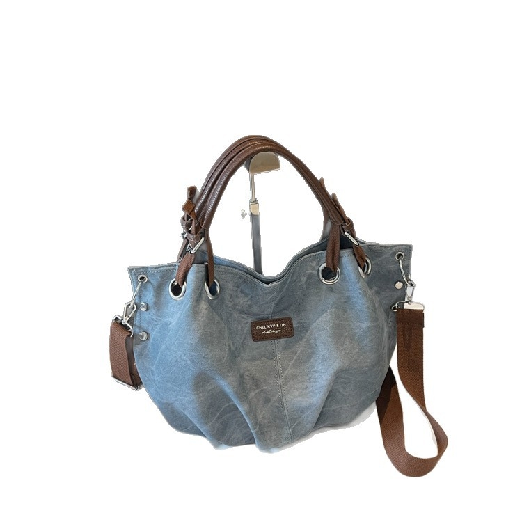 Retro tote torba s kontrastnim bojama, velika kapaciteta, za dnevnu uporabu, jednostavan dizajn, ručno nošenje ili preko ramena.