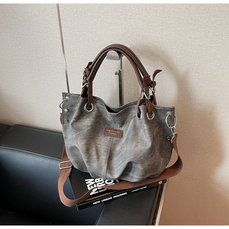 Retro tote torba s kontrastnim bojama, velika kapaciteta, za dnevnu uporabu, jednostavan dizajn, ručno nošenje ili preko ramena.