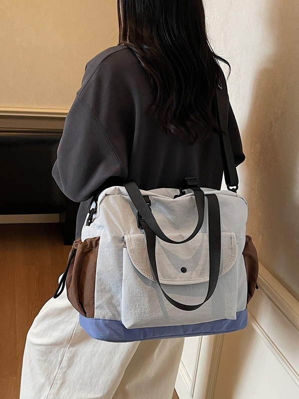 Torba od platna u korejskom stilu s kontrastnim blok dizajnom, 2025 zima, veliki kapacitet, ramena i crossbody.