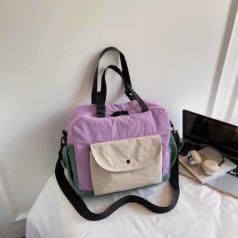 Torba od platna u korejskom stilu s kontrastnim blok dizajnom, 2025 zima, veliki kapacitet, ramena i crossbody.