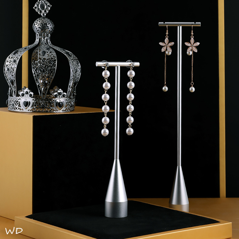 Metalni stalak za nakit, srebrne boje, vertikalni izložbeni stalak za naušnice i prstenje