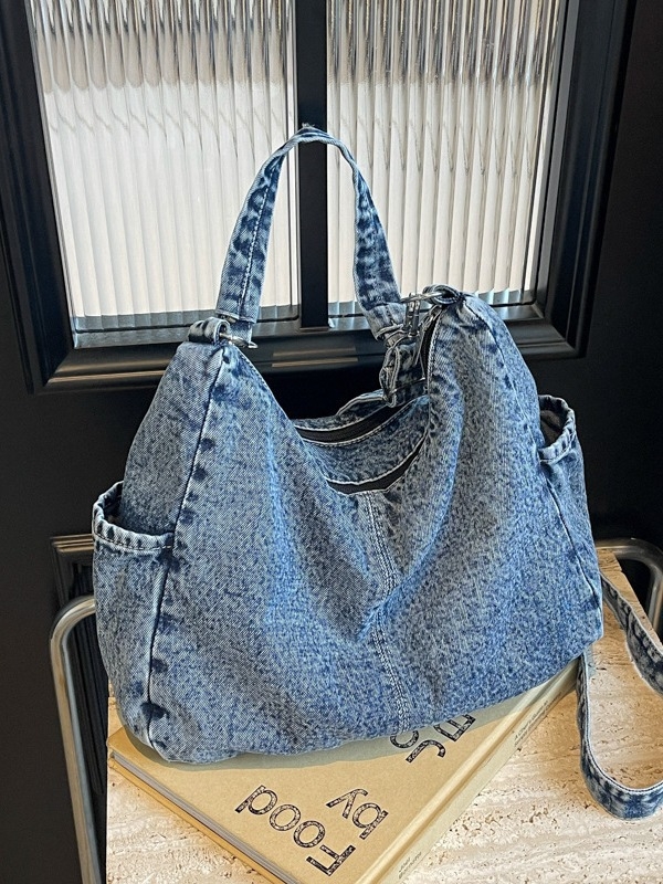 Denim crossbody torba, vintage stil, velika kapaciteta, svakodnevna ženska torba.