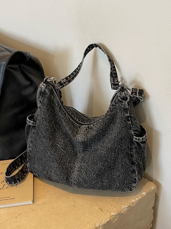 Denim crossbody torba, vintage stil, velika kapaciteta, svakodnevna ženska torba.