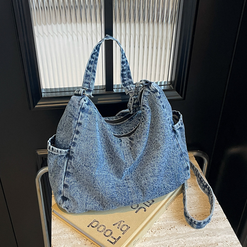 Denim crossbody torba, vintage stil, velika kapaciteta, svakodnevna ženska torba.