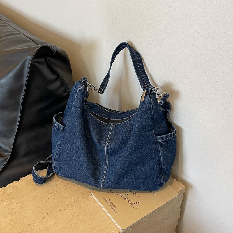 Denim crossbody torba, vintage stil, velika kapaciteta, svakodnevna ženska torba.