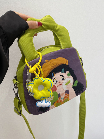 Platnena mini kvadratna torba s grafitima, neobičan ilustracijski dizajn, slatka djevojka, torba za ramena i crossbody