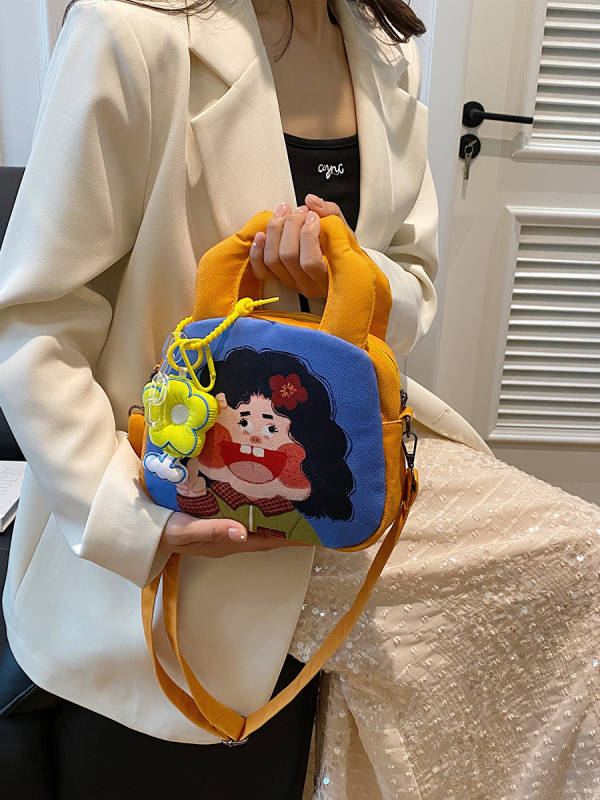 Platnena mini kvadratna torba s grafitima, neobičan ilustracijski dizajn, slatka djevojka, torba za ramena i crossbody