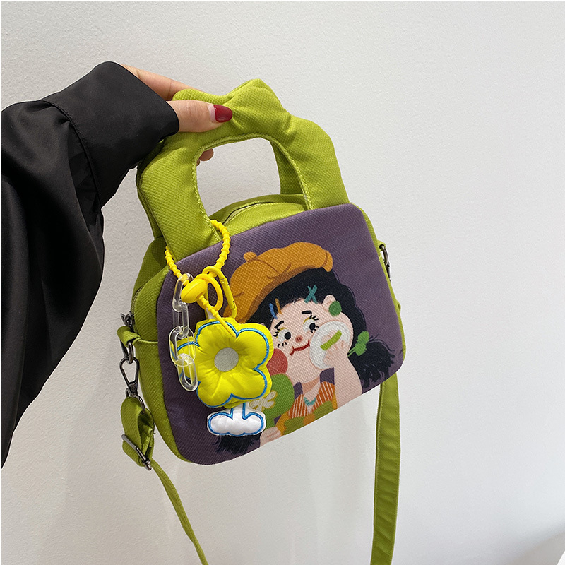 Platnena mini kvadratna torba s grafitima, neobičan ilustracijski dizajn, slatka djevojka, torba za ramena i crossbody