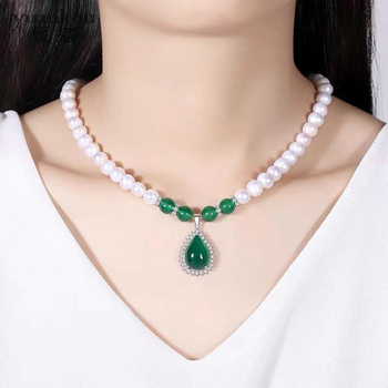 Set ogrlice od prirodnih slatkovodnih bisera s privjeskom od chalcedona za žene, dar za majku