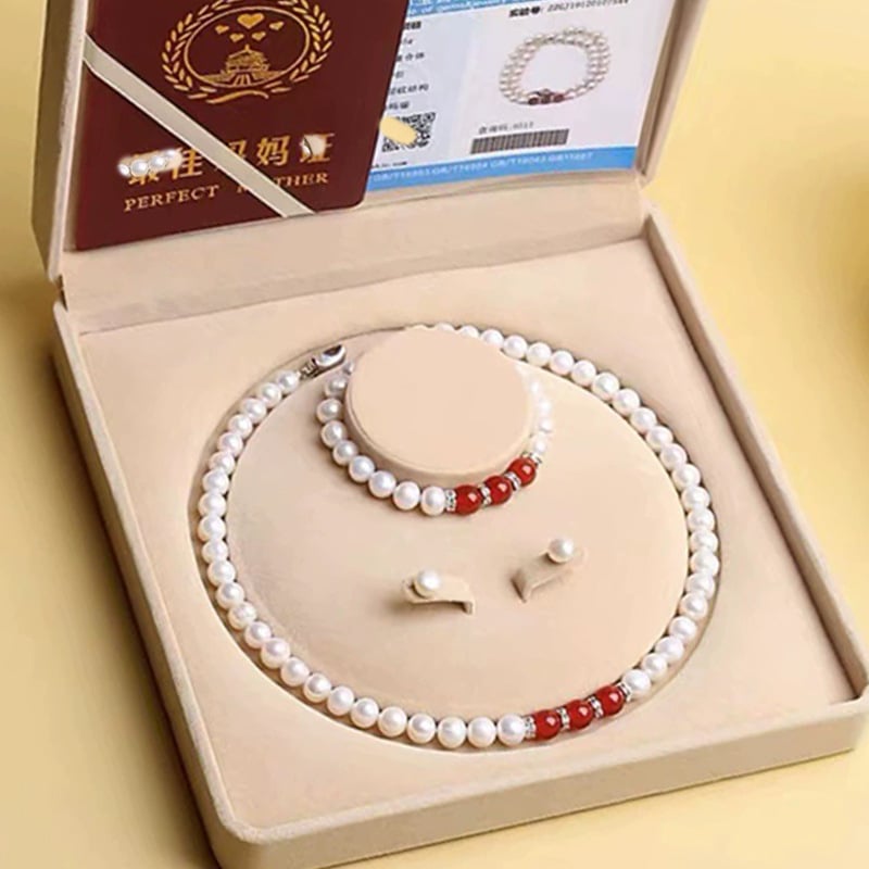 Set ogrlice od prirodnih slatkovodnih bisera s privjeskom od chalcedona za žene, dar za majku