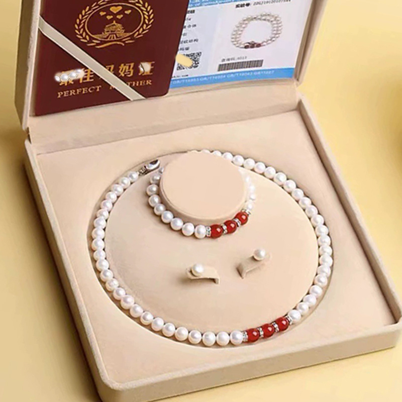 Set ogrlice od prirodnih slatkovodnih bisera s privjeskom od chalcedona za žene, dar za majku