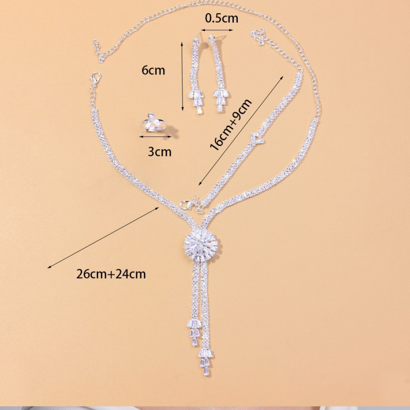 Cvjetni rhinestone set nakita, tri dijela — vjenčani dodaci (naušnice i ogrlica)