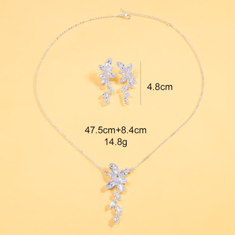 Cvjetni rhinestone set nakita, tri dijela — vjenčani dodaci (naušnice i ogrlica)