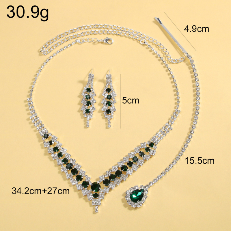 Cvjetni rhinestone set nakita, tri dijela — vjenčani dodaci (naušnice i ogrlica)
