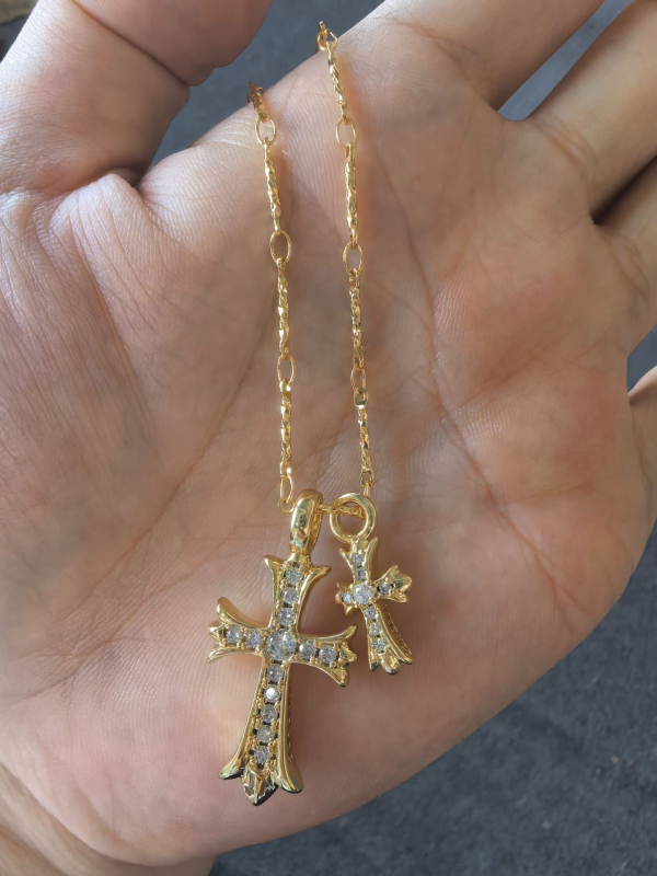 Ogrlica od bakra s cirkonima, dvostruki križ, hip-hop stil, unisex