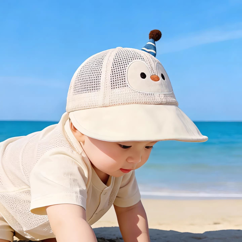 Dječja kapa za sunce s velikim obodom, dizajn pingvina, pamuk, unisex, proljeće-ljeto