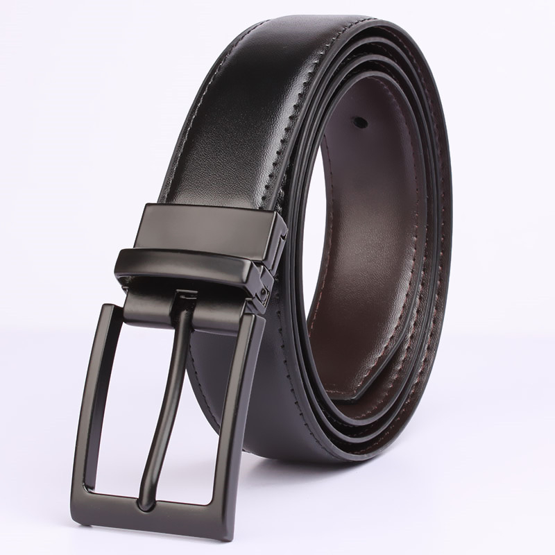 Muški kožni kaiš s minimalističkim dizajnom i okretno iglom kopčom – dvobojni crno-smeđi, širina 2–4 cm, duljina 120 cm