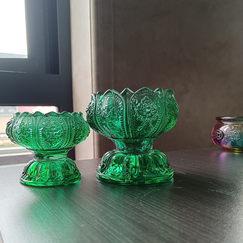 Šareni stakleni nosač maslene lampe u obliku lotosa, s matno-sjajnim završetkom, za kućni budistički oltar, kristalna Buddha lampica