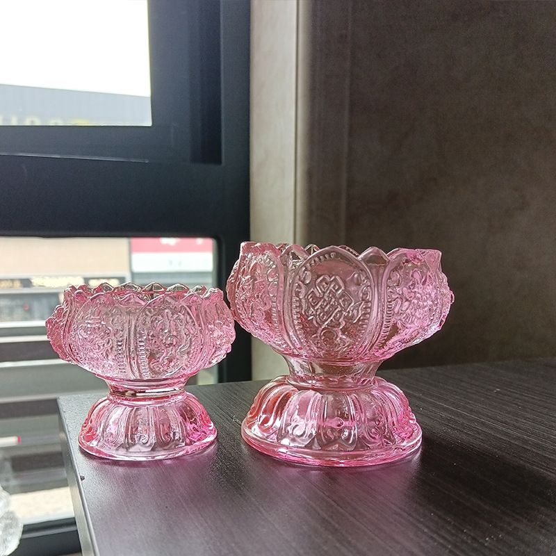 Šareni stakleni nosač maslene lampe u obliku lotosa, s matno-sjajnim završetkom, za kućni budistički oltar, kristalna Buddha lampica