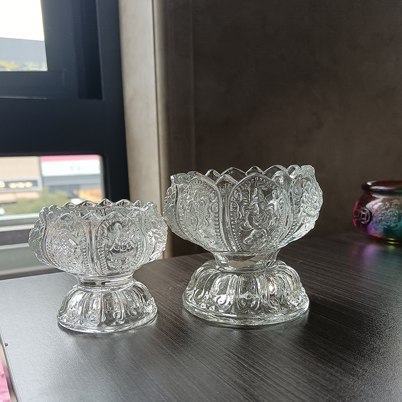 Šareni stakleni nosač maslene lampe u obliku lotosa, s matno-sjajnim završetkom, za kućni budistički oltar, kristalna Buddha lampica